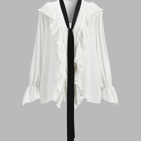 Semi-Sheer Ruffled Detail Blouse With Contrasting Tie - Picture 1 of 9
